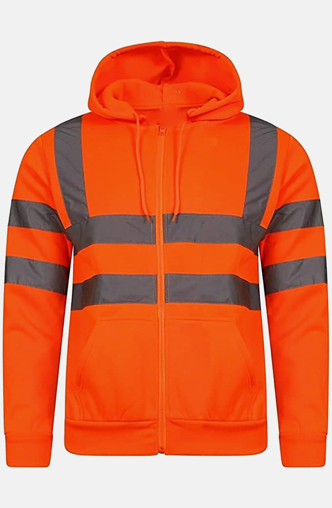 Men Hi Viz Reflective Tape Zipper Hoodie WHOLESALESINN.COM